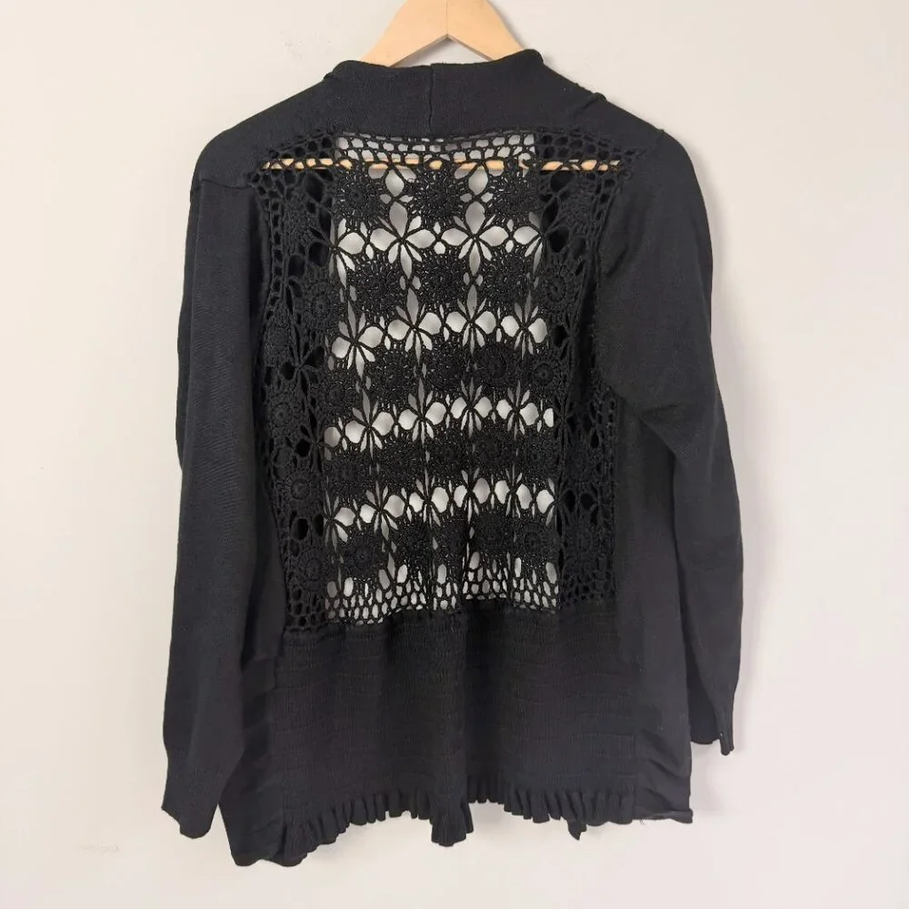 2/$30 Vila Milano Black Crochet Open Face Cardigan XL